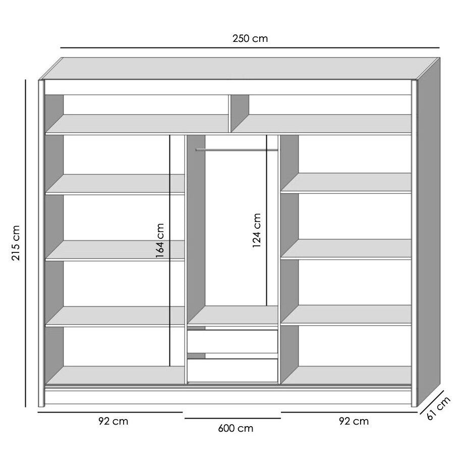 Šatní skříň Tofta - 250x215x61 cm (dub craft, černá) - II. akosť