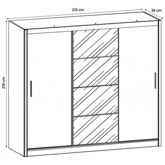 Šatníková skriňa Argos - 235x220x58 cm (biely mat) - ROZBALENÉ