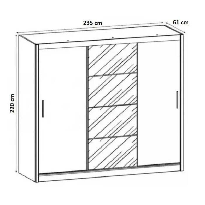 Šatníková skriňa Argos - 235x220x61 cm (biely mat) - II. akosť