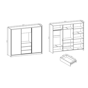 Šatníková skriňa Kavita - 254x214x62 (biela) -ROZBALENÉ