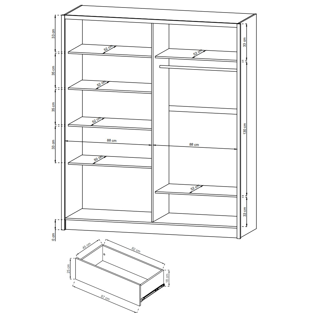 Šatníková skriňa Letia - 180x214x62 (biela) - II. akosť