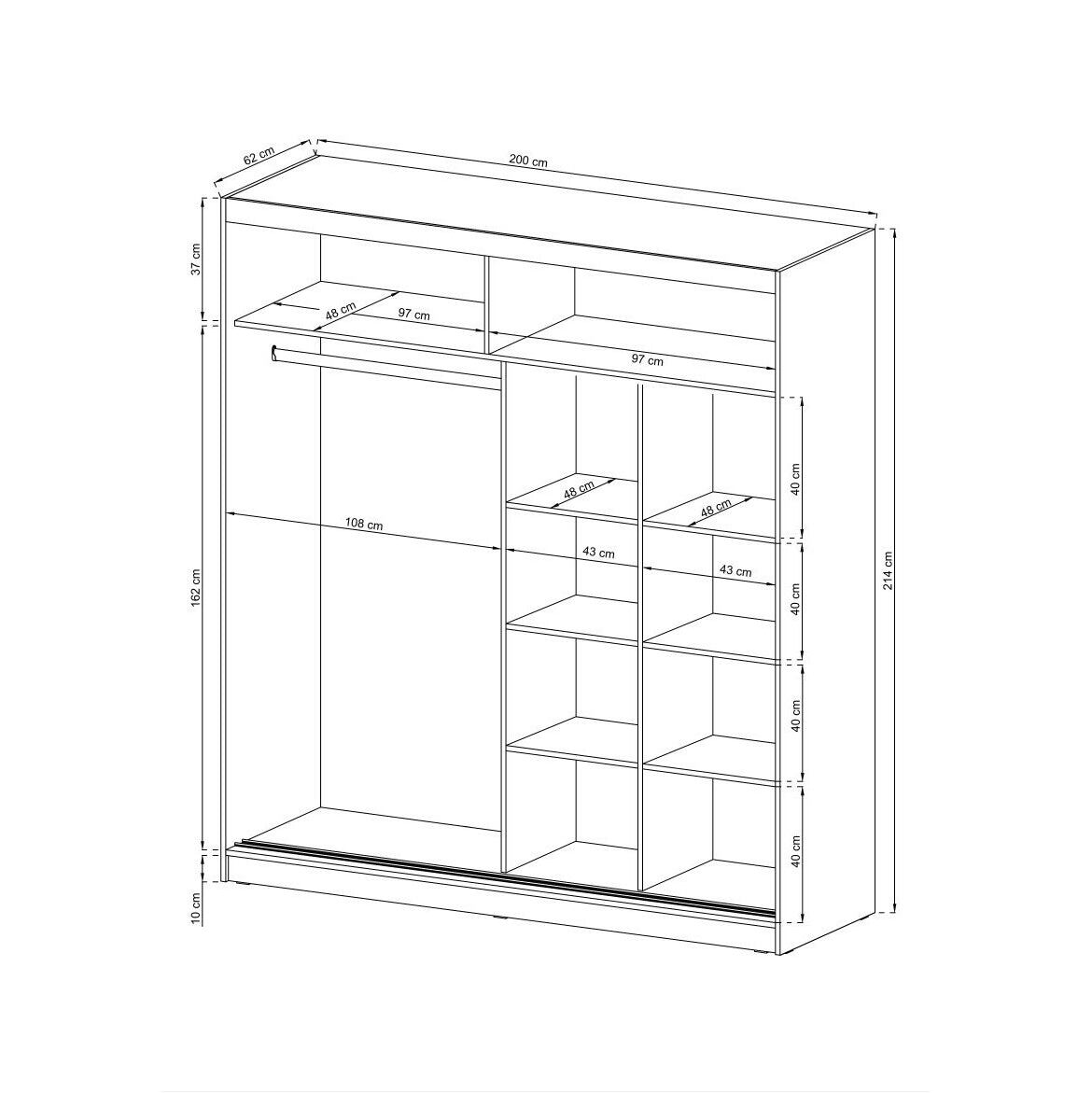 Šatníková skriňa Malaca - 204x214x62 (biela) - II. akosť