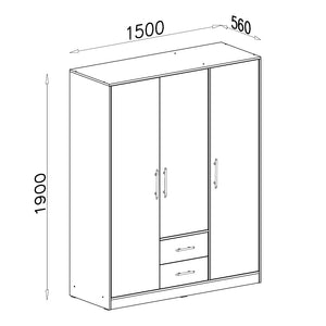 Šatníková skriňa Rams - 150x190x56 cm (dub sonoma, biela)
