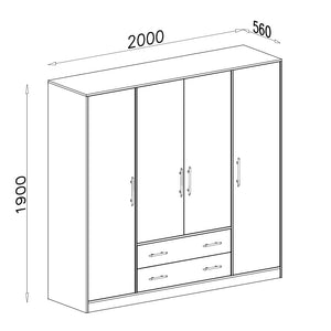 Šatníková skriňa Rams - 200x190x56 cm (dub sonoma, biela)