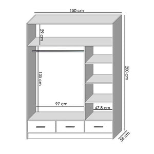 Šatníková skriňa Sofia - 150x200x58 cm (biela) - ROZBALENÉ