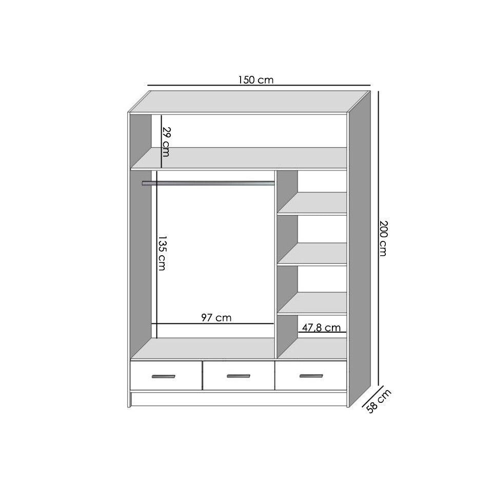 Šatníková skriňa Sofia - 150x200x58 cm (sonoma) - ROZBALENÉ