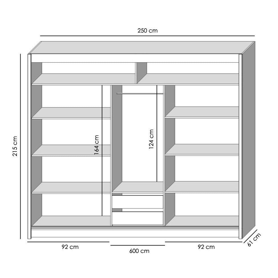 Šatníková skriňa Vaila 250x215x61 (biela) - ROZBALENÉ