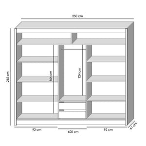 Šatníková skriňa Vaila 250x215x61 (biela) - ROZBALENÉ