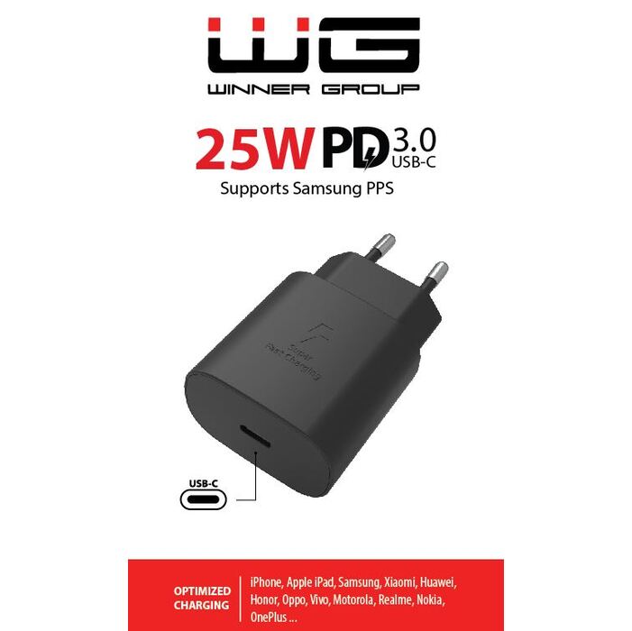 Sieťová nabíjačka WG 1xUSB-C/PD 25W, čierna