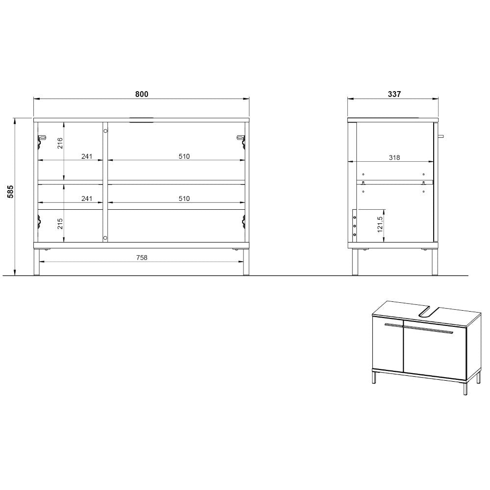 Skrinka pod umývadlo Linden (80x59x34 cm, dub / čierna)