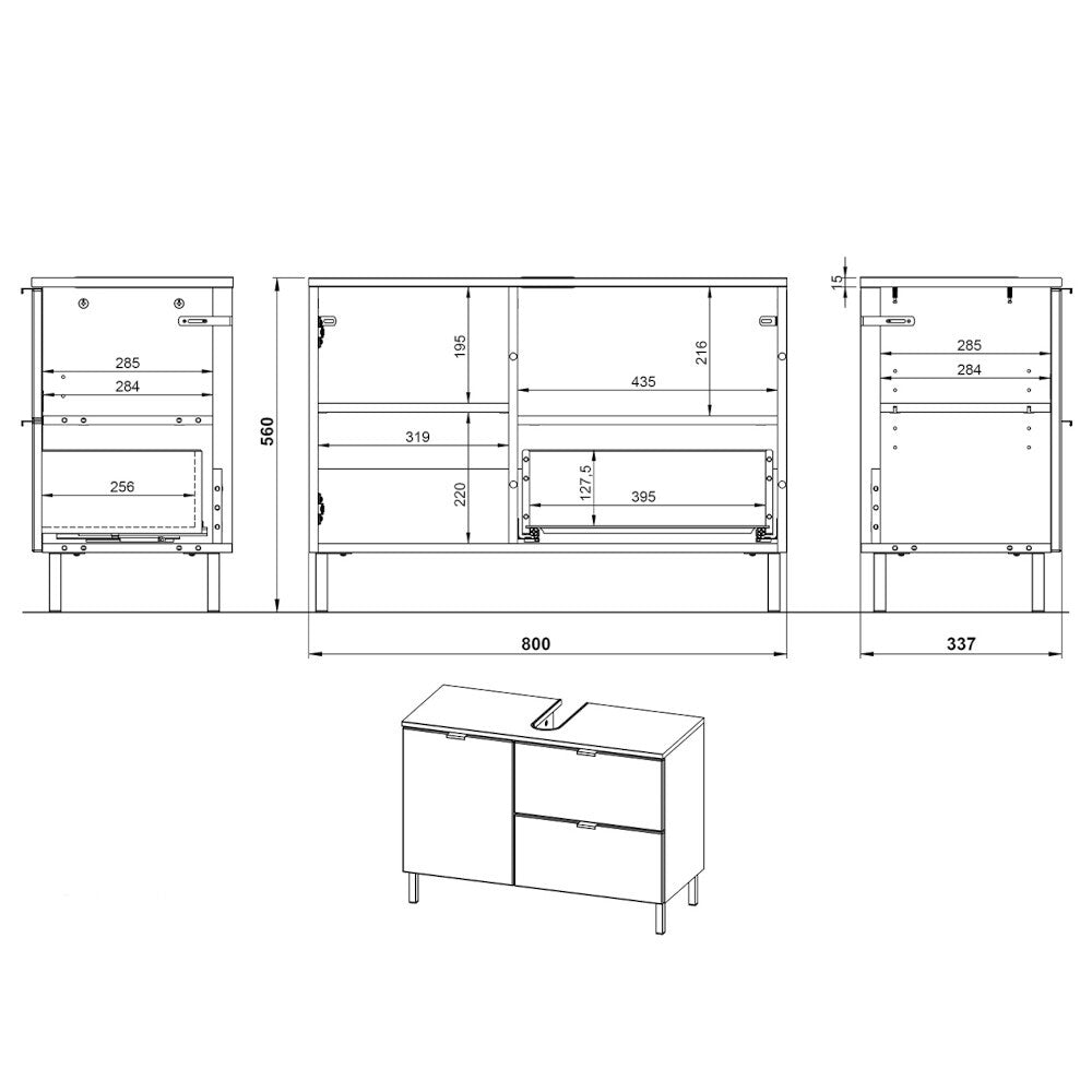 Skrinka pod umývadlo Sindy (80x56x34 cm, dub / biela)