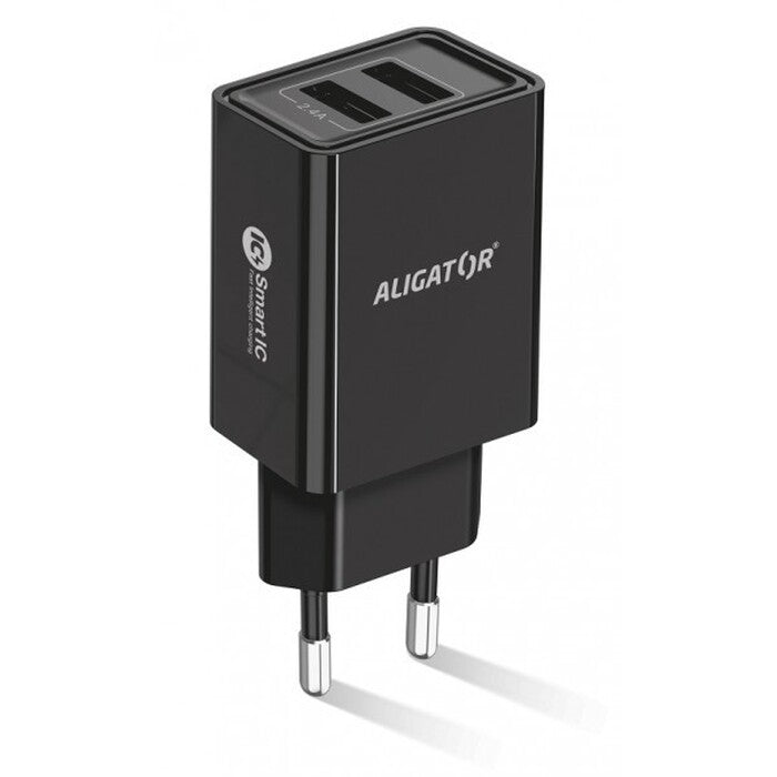 Smart nabíjačka Aligator 2,4A, 2xUSB, micro USB, čierna