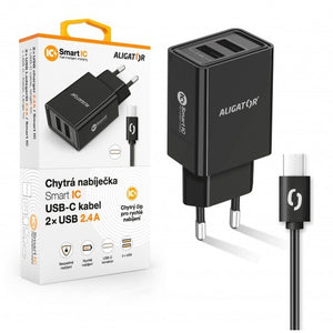 Smart nabíjačka Aligator 2,4A, 2xUSB, USB-C, čierna