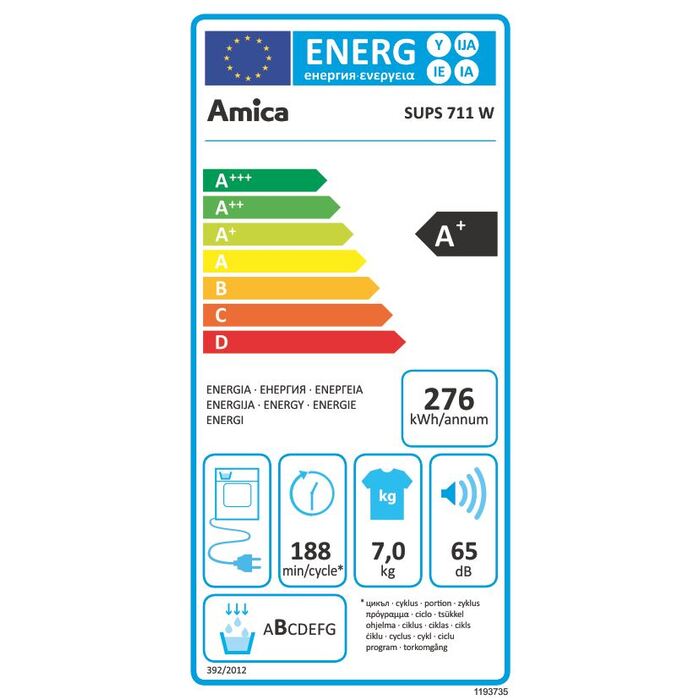 Sušička bielizne Amica SUPS 711 W, A+, 7 kg