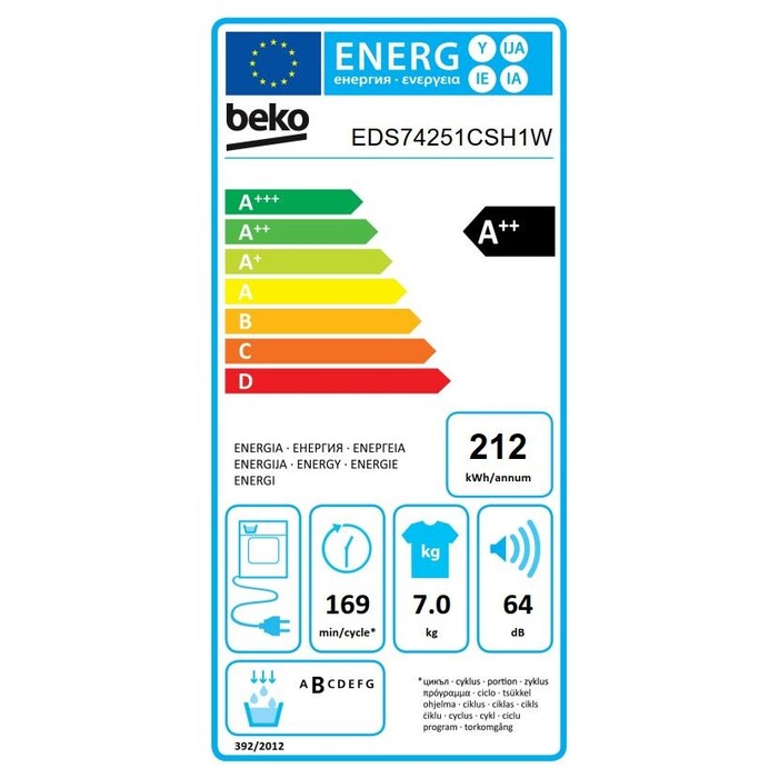 Sušička bielizne Beko EDS74251CSH1W, A++, 7 kg