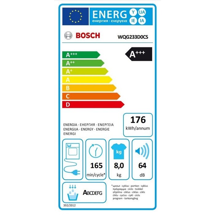 Sušička bielizne Bosch WQG233D0CS, A+++, 8kg