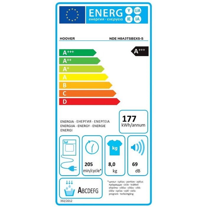 Sušička bielizne Hoover NDE H8A3TSBEXS-S, A+++, 8kg VADA VZHĽADU,