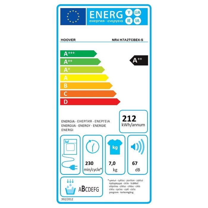 Sušička bielizne Hoover NR4 H7A2TCBEX-S,  A++, 7 kg