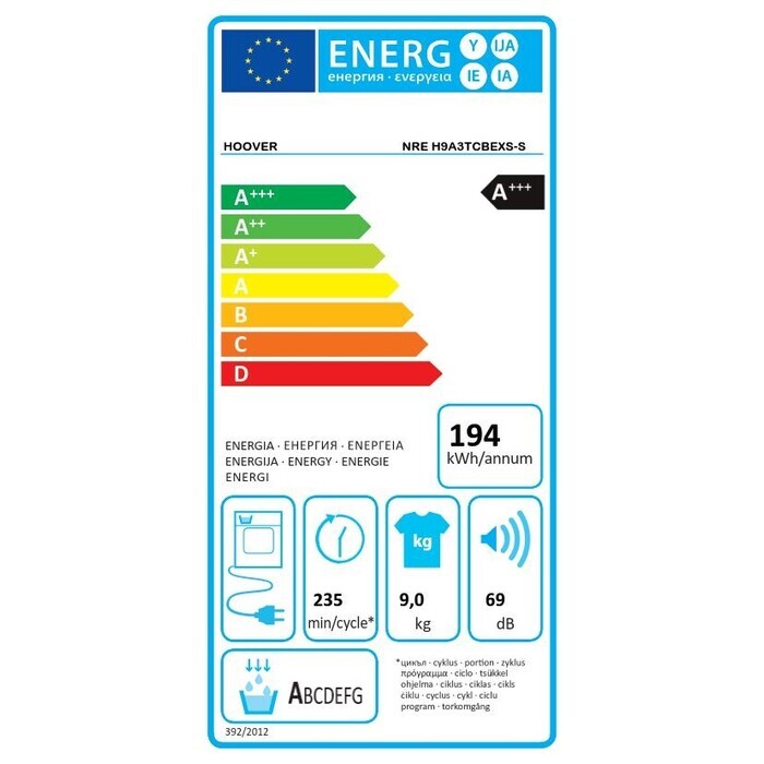 Sušička bielizne Hoover NRE H9A3TCBEXS-S,  A+++, 9kg