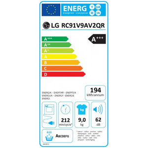 Sušička bielizne LG RC91V9AV2QR, A+++, 9kg