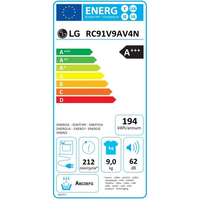 Sušička bielizne LG RC91V9AV4N, A+++, 9 kg