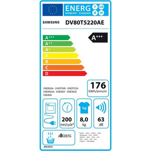 Sušička bielizne Samsung DV80T5220AE/S7, A+++, 8 kg