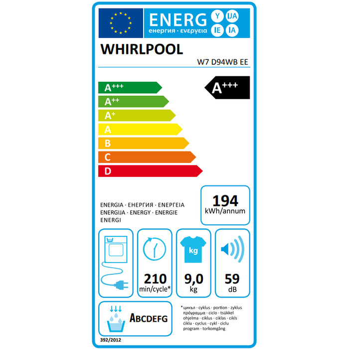 Sušička bielizne Whirlpool W7 D94WB EE, A+++, 9kg