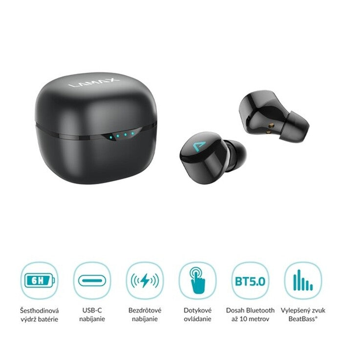 True Wireless slúchadlá Lamax Dots2 Touch, čierna POŠKODENÝ OBAL