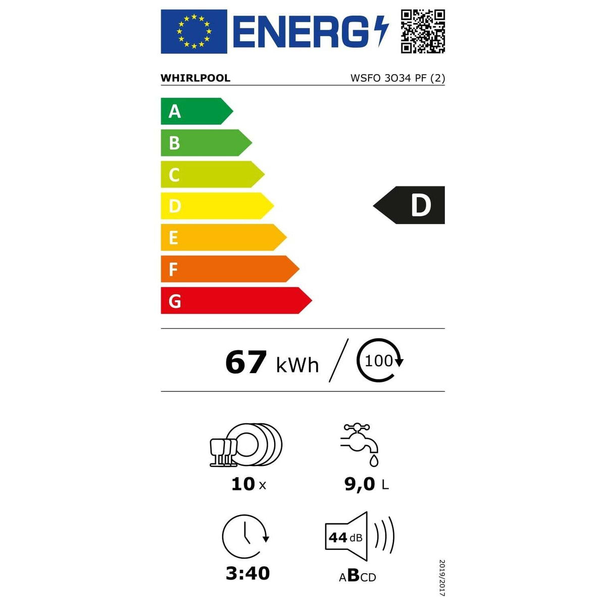 Umývačka riadu Whirlpool WSFO3O34PF, 10 súprav POUŽITÉ, NEOPOTREBOVANÝ TOVAR