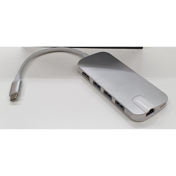 Hub Olpran BL-30H, USB-C / 3x USB, RJ45, HDMI, strieborna ROZBALE