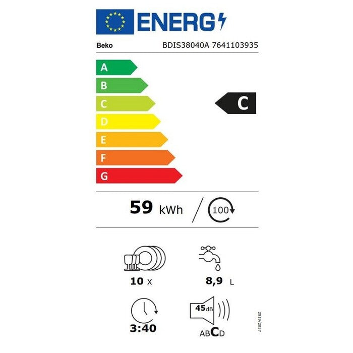 Vestavná umývačka riadu Beko BDIS38040A, 45 cm, 11 sád