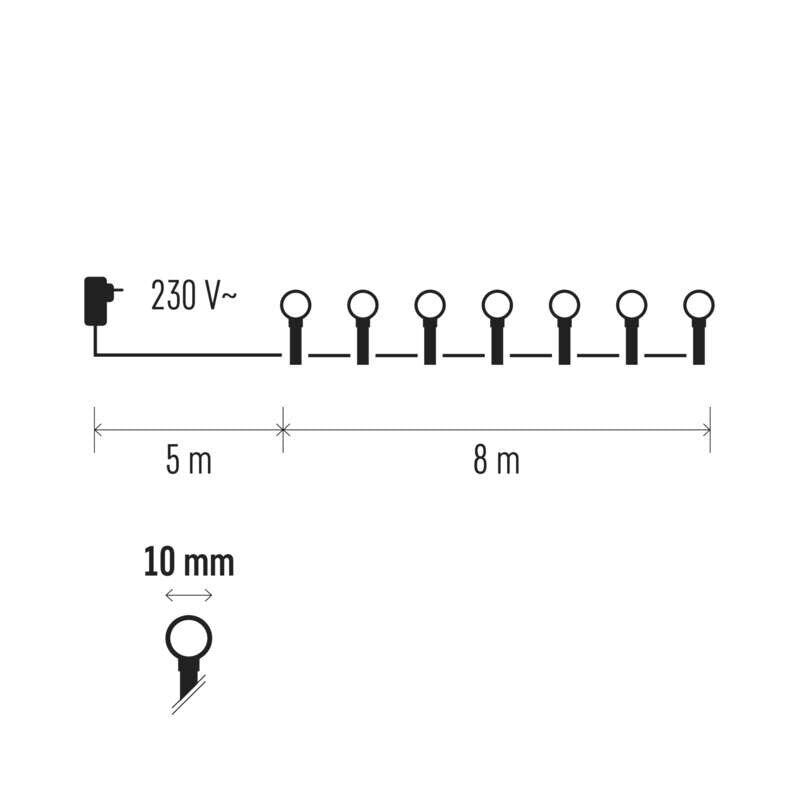 Vianočné osvetlenie Emos ZY2027, guľôčky, studená biela, 8 m