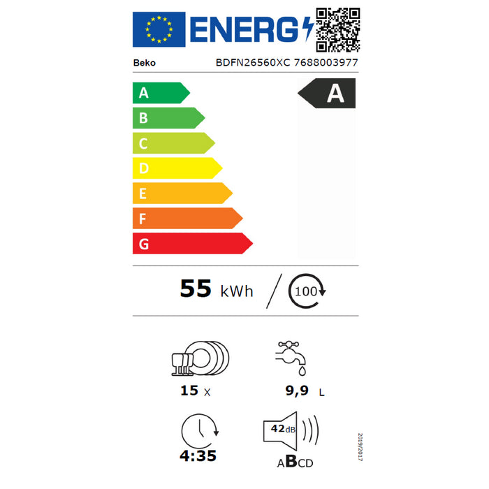 Vol&#39;ne stojaca umývačka riadu Beko BDFN26560XC, 60 cm