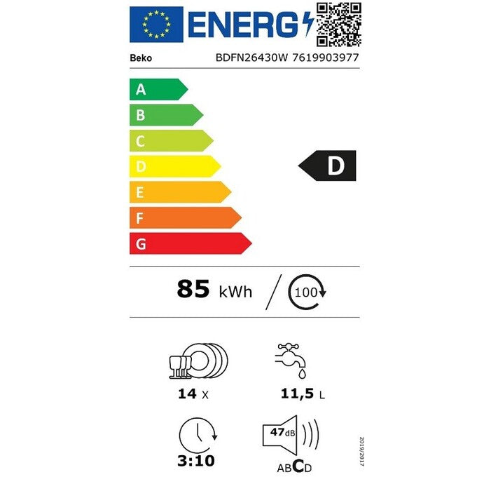 Voľne stojaca umývačka riadu Beko BDFN26430W, 60 cm