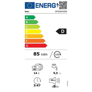 Voľne stojaca umývačka riadu Beko DFN28430W, 60 cm, 14 súprav