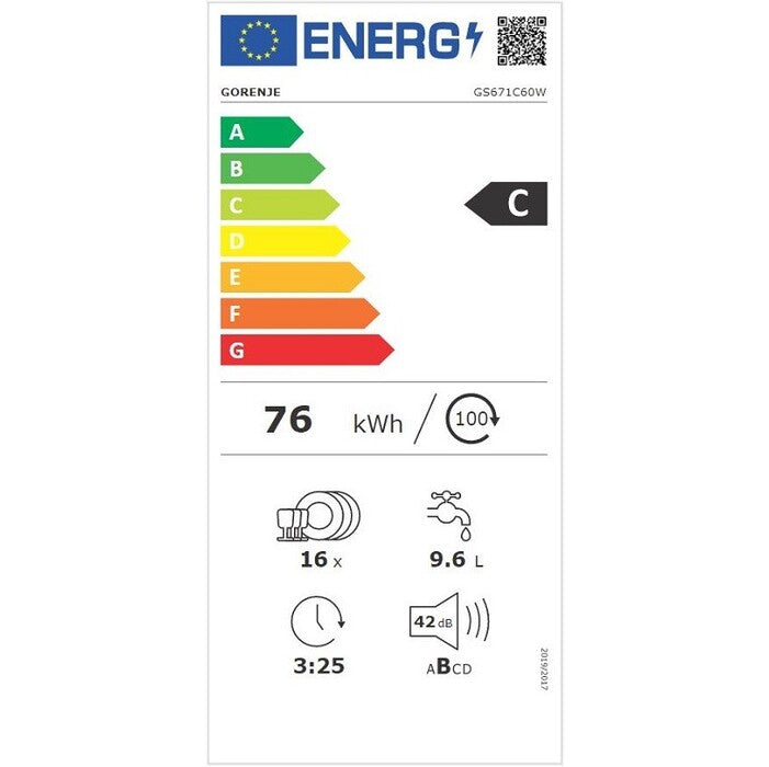 Voľne stojaca umývačka riadu Gorenje GS671C60W, 60cm