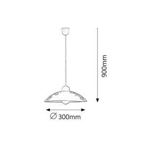 Závesné svietidlo E27 1x60W, IP20, plast a sklo, priemer 30 cm