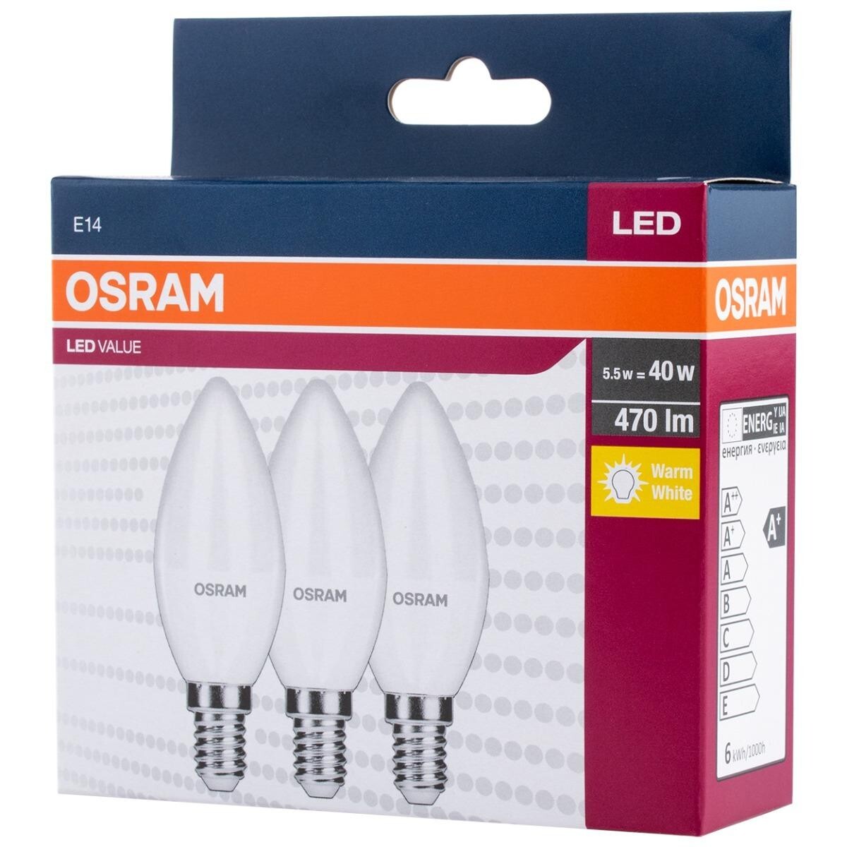 LED žiarovka Osram, 4.9 W, E14, 3pack